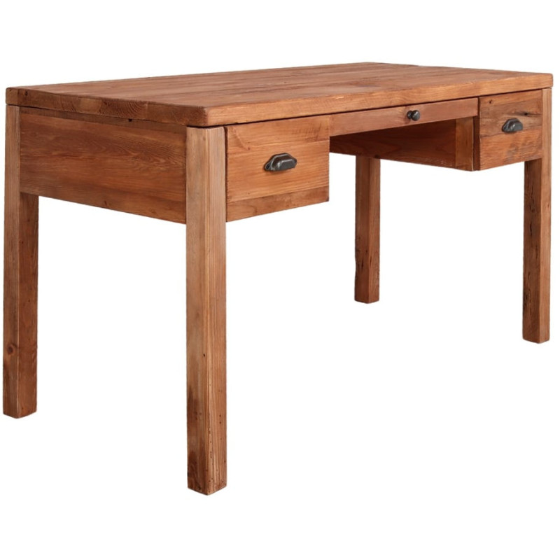 Bureau en pin massif recyclé 3 tiroirs 130x65x80 cm Uruena  - 1