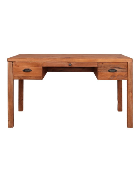 Bureau en pin massif recyclé 3 tiroirs 130x65x80 cm Uruena  - 3