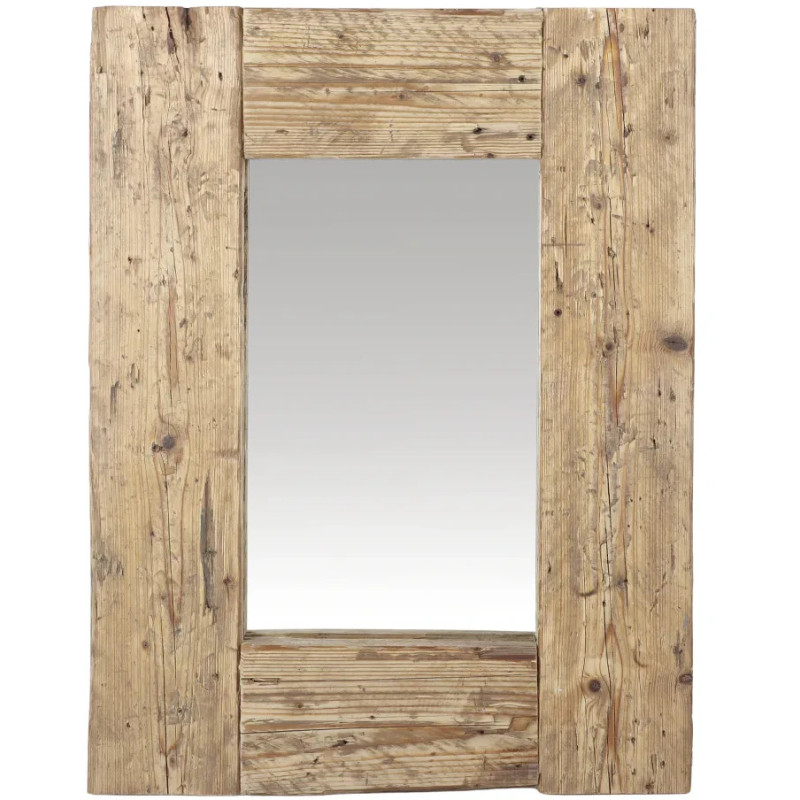 Miroir mural rectangulaire en bois ancien récupéré 76x5x100 cm Ravandelle  - 1