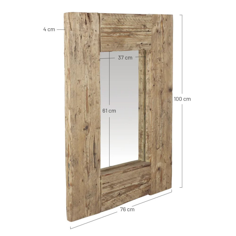 Miroir mural rectangulaire en bois ancien récupéré 76x5x100 cm Ravandelle  - 4