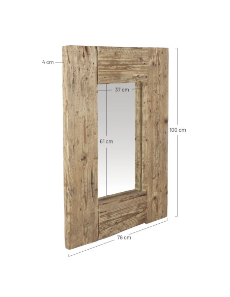 Miroir mural rectangulaire en bois ancien récupéré 76x5x100 cm Ravandelle  - 4