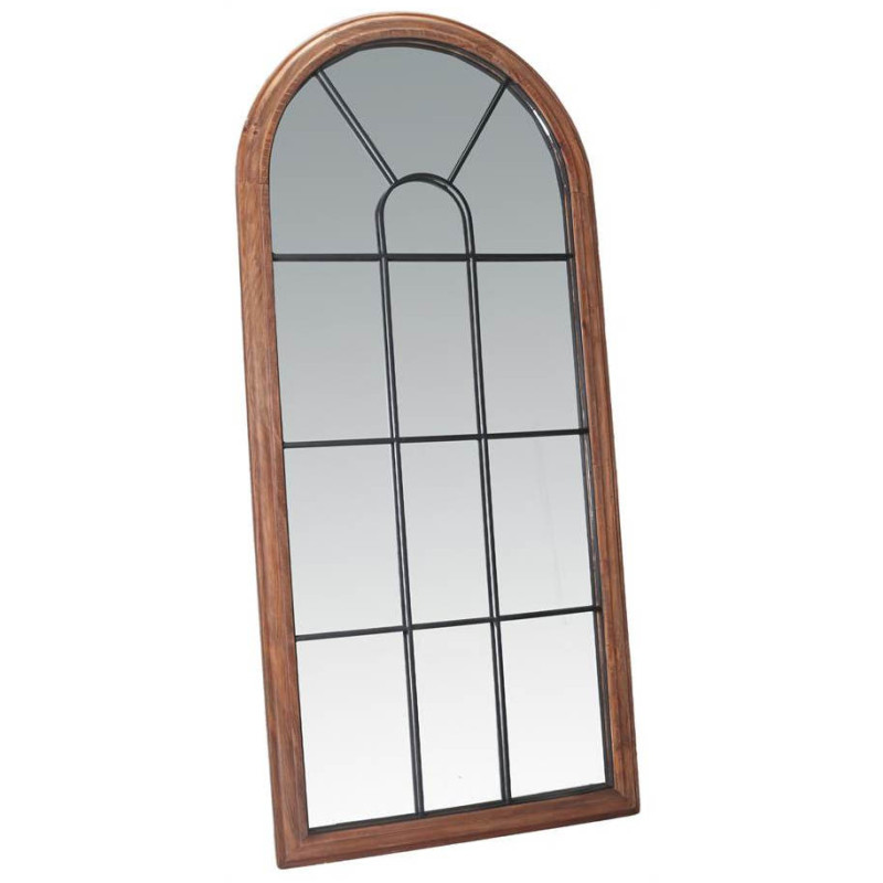Grand miroir verrière arche en bois récupéré brun naturel 83x3x183 cm Arovenza  - 3