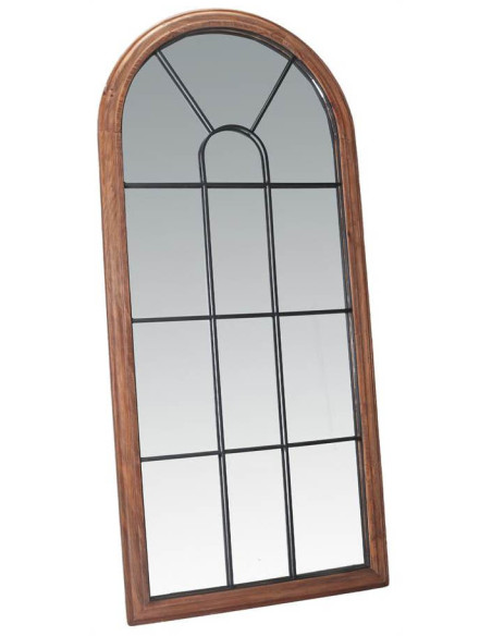 Grand miroir verrière arche en bois récupéré brun naturel 83x3x183 cm Arovenza  - 3