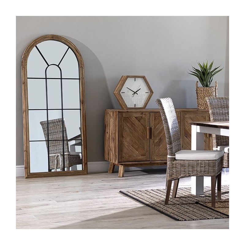Grand miroir verrière arche en bois récupéré brun naturel 83x3x183 cm Arovenza  - 2