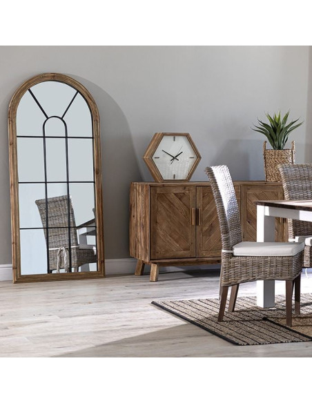 Grand miroir verrière arche en bois récupéré brun naturel 83x3x183 cm Arovenza  - 2