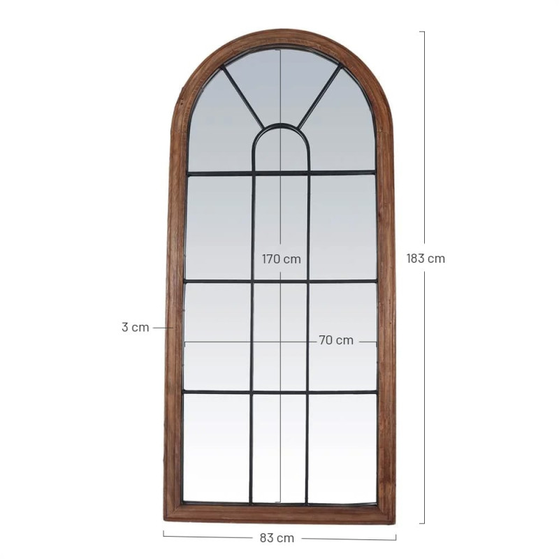 Grand miroir verrière arche en bois récupéré brun naturel 83x3x183 cm Arovenza  - 6
