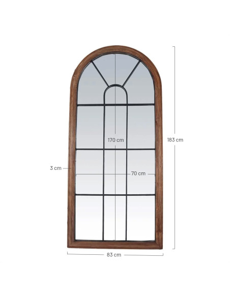 Grand miroir verrière arche en bois récupéré brun naturel 83x3x183 cm Arovenza  - 6