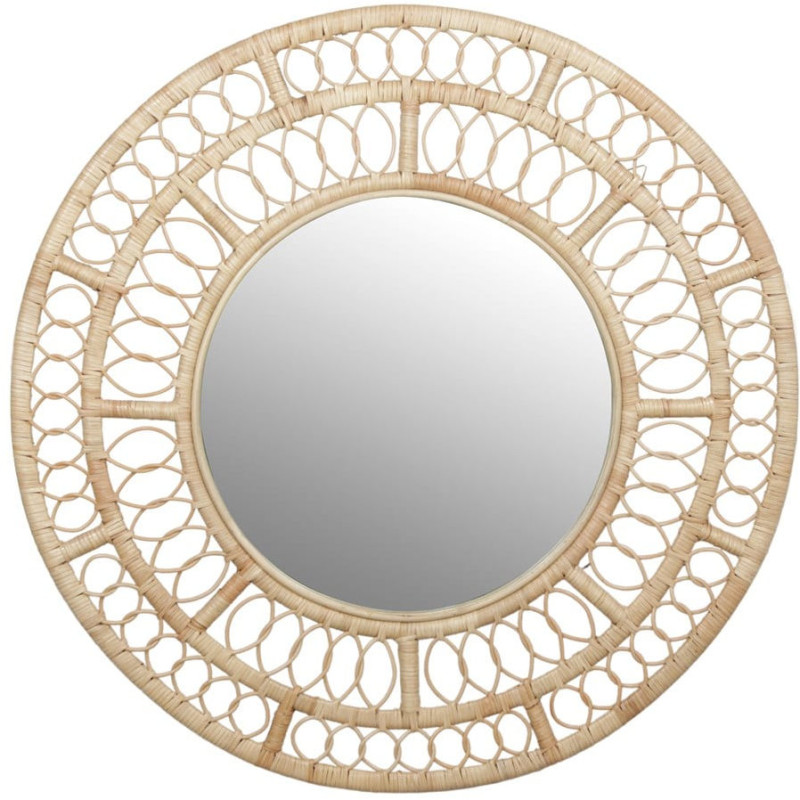 Miroir mural rond en rotin naturel 110 cm Lafivra  - 1