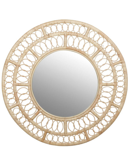 Miroir mural rond en rotin naturel 110 cm Lafivra  - 1