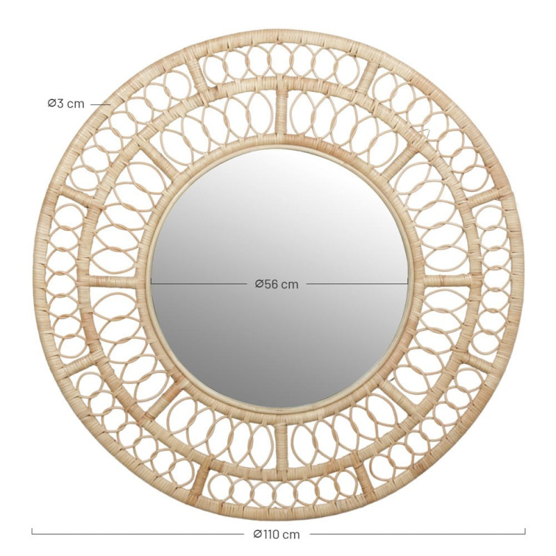 Miroir mural rond en rotin naturel 110 cm Lafivra  - 4