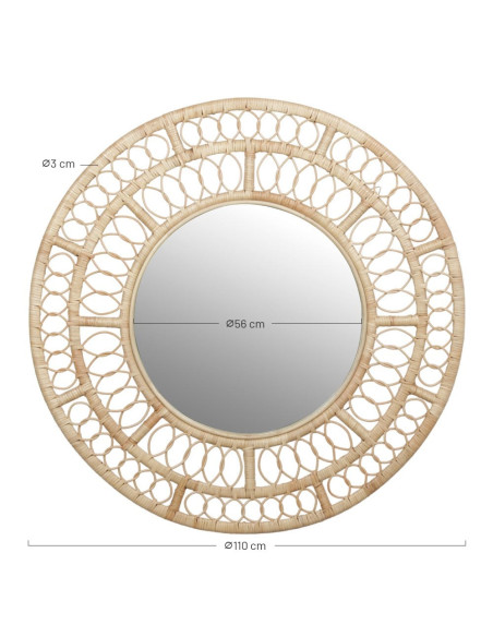 Miroir mural rond en rotin naturel 110 cm Lafivra  - 4