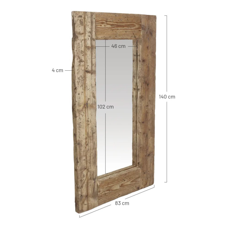 Grand miroir mural rectangulaire en bois récupéré 86x5x150 cm Bravoryn  - 4