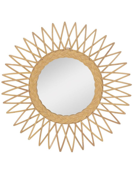 Miroir mural soleil en rotin naturel 60 cm Olivanza  - 1
