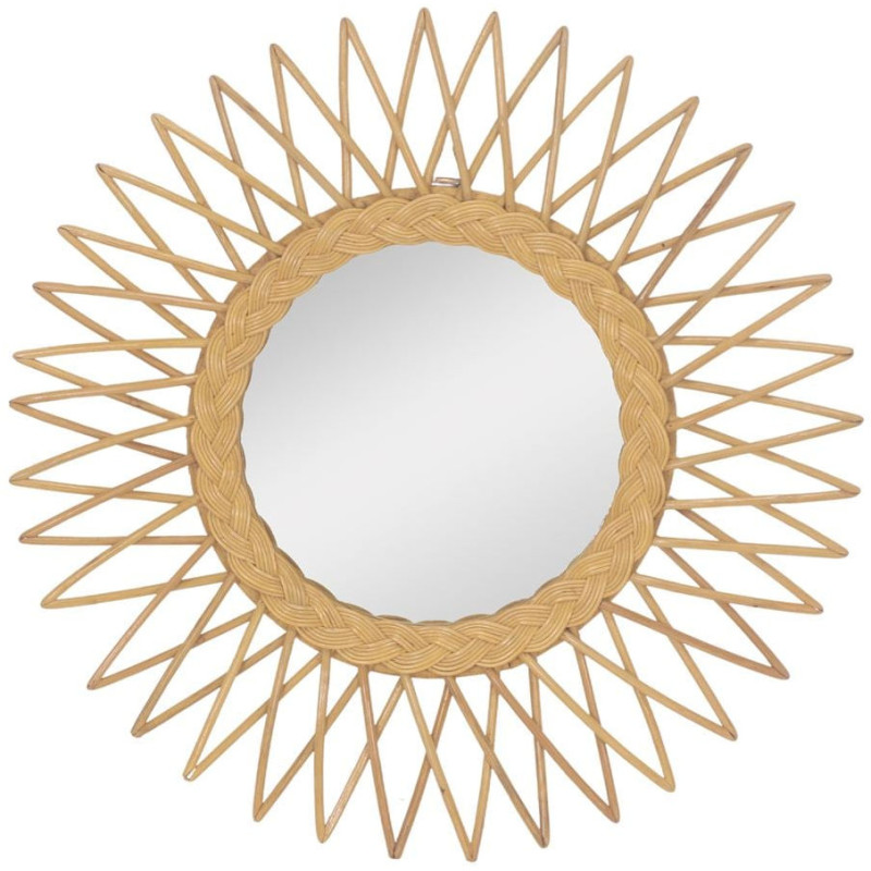 Miroir mural soleil en rotin naturel 60 cm Olivanza  - 1