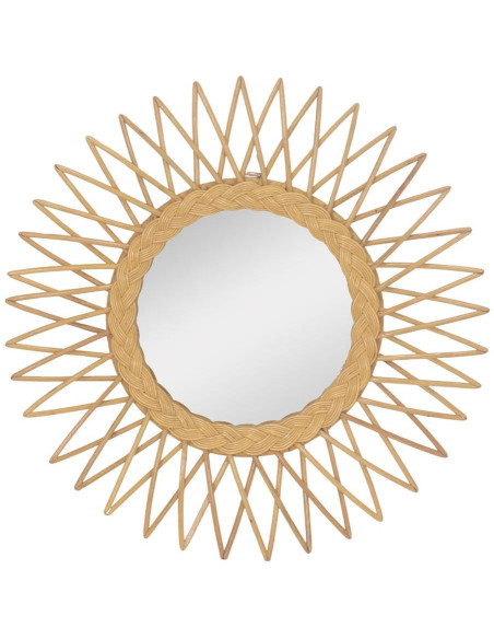 Miroir mural soleil en rotin naturel 60 cm Olivanza  - 1