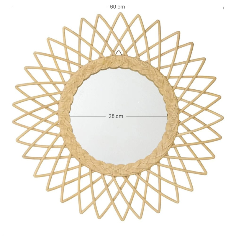 Miroir mural soleil en rotin naturel 60 cm Olivanza  - 4