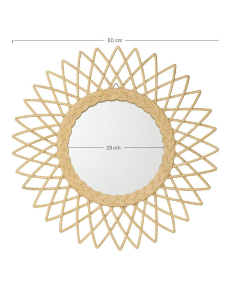 Miroir mural soleil en rotin naturel 60 cm Olivanza  - 4