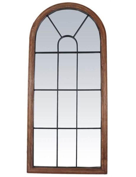 Grand miroir verrière arche en bois récupéré brun naturel 83x3x183 cm Arovenza  - 1