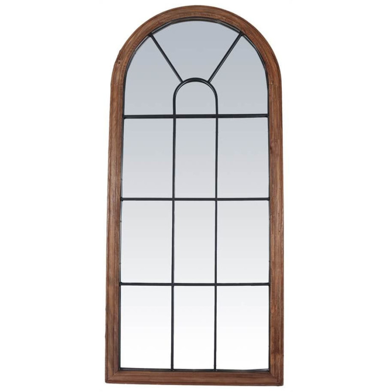 Grand miroir verrière arche en bois récupéré brun naturel 83x3x183 cm Arovenza  - 1
