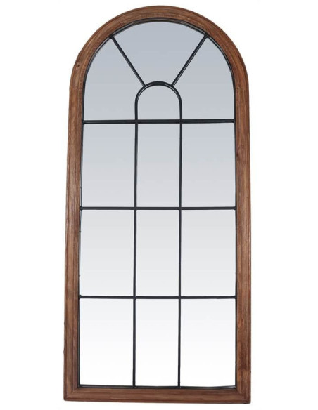 Grand miroir verrière arche en bois récupéré brun naturel 83x3x183 cm Arovenza  - 1