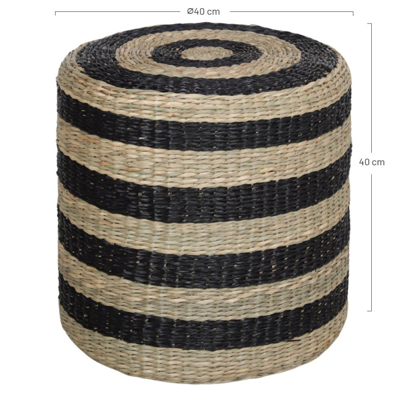 Pouf rond en jute naturel et noir Ø40x40 cm Jorvalis  - 6
