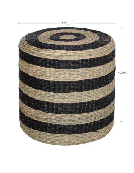 Pouf rond en jute naturel et noir Ø40x40 cm Jorvalis  - 6
