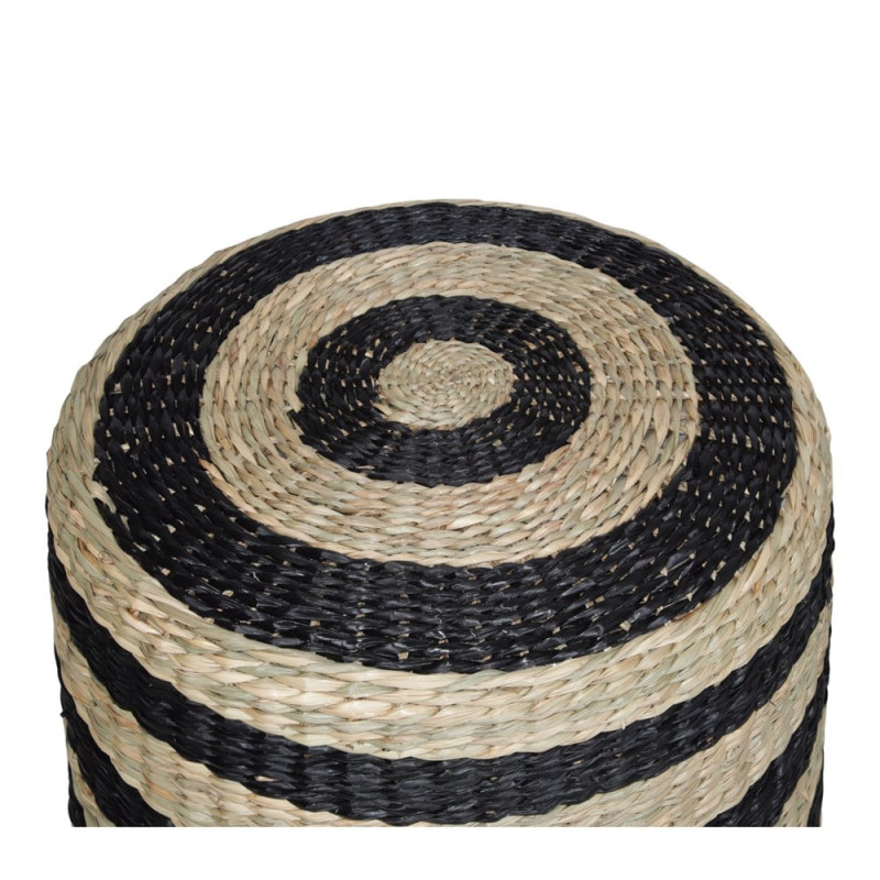 Pouf rond en jute naturel et noir Ø40x40 cm Jorvalis  - 3