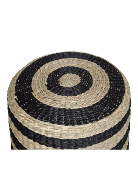 Pouf rond en jute naturel et noir Ø40x40 cm Jorvalis  - 3