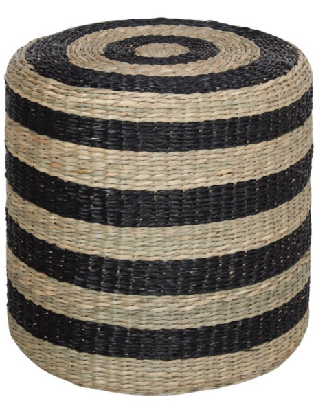 Pouf rond en jute naturel et noir Ø40x40 cm Jorvalis  - 1