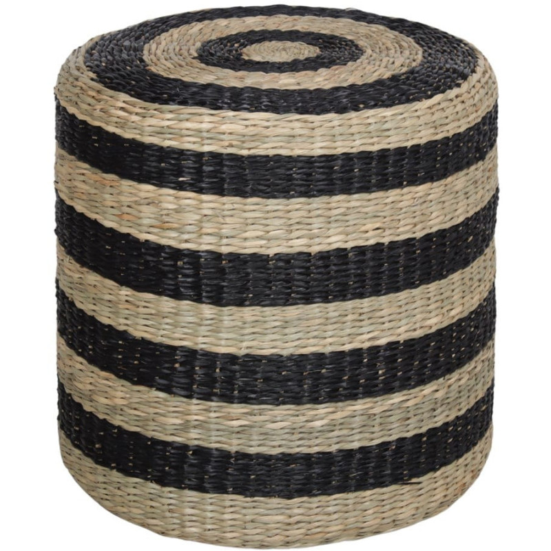 Pouf rond en jute naturel et noir Ø40x40 cm Jorvalis  - 1