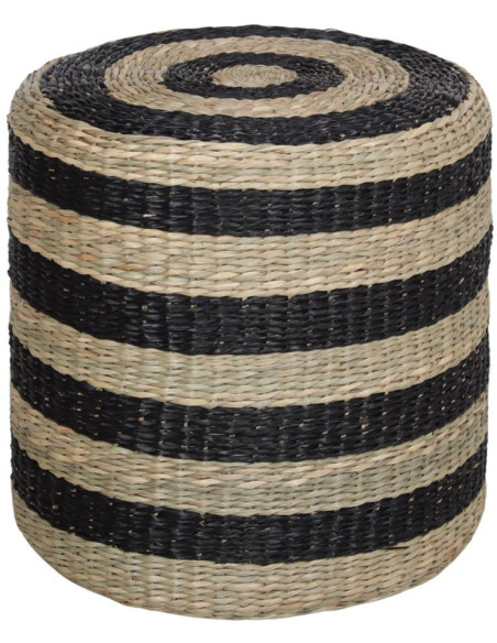 Pouf rond en jute naturel et noir Ø40x40 cm Jorvalis  - 1