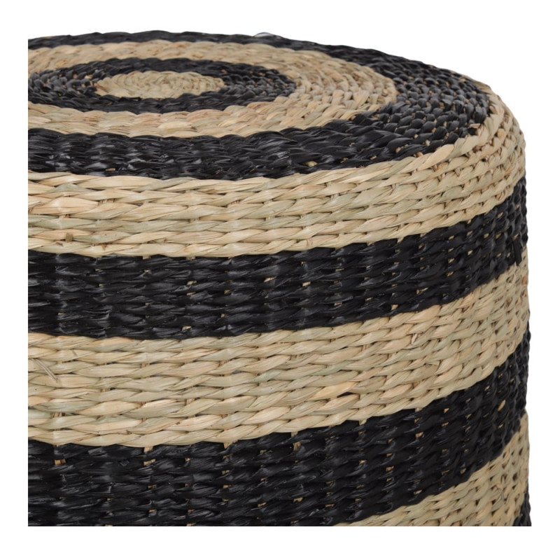 Pouf rond en jute naturel et noir Ø40x40 cm Jorvalis  - 4