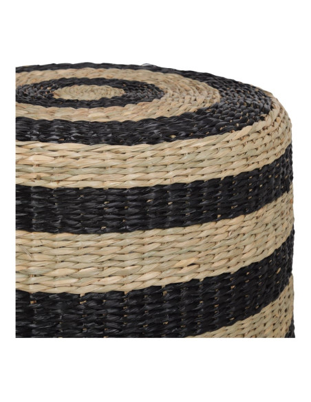 Pouf rond en jute naturel et noir Ø40x40 cm Jorvalis  - 4