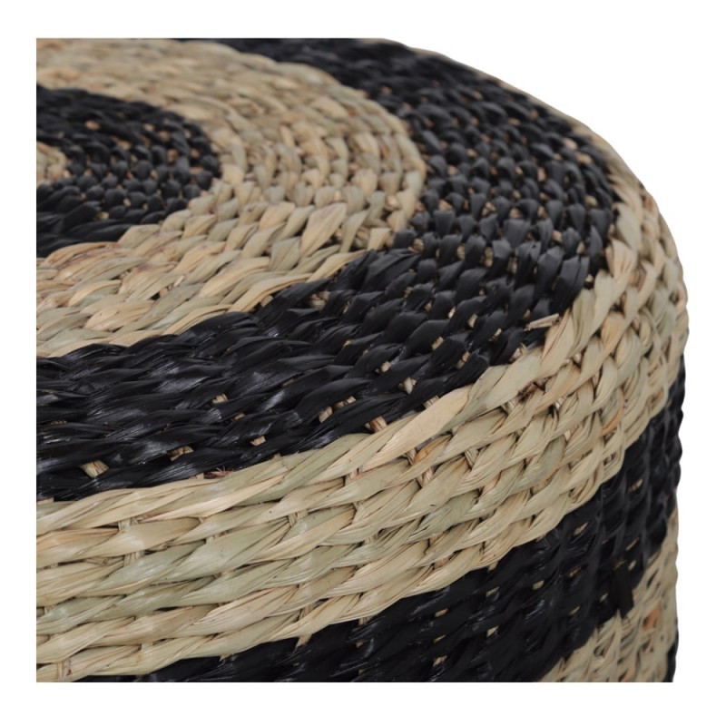 Pouf rond en jute naturel et noir Ø40x40 cm Jorvalis  - 5