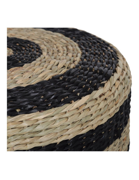 Pouf rond en jute naturel et noir Ø40x40 cm Jorvalis  - 5
