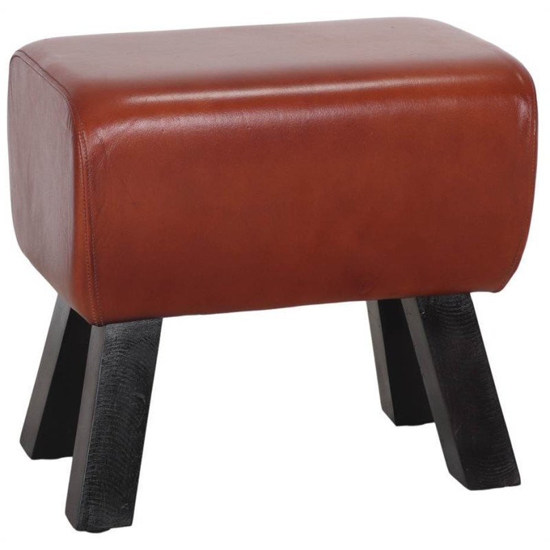 Tabouret bas en cuir de chèvre marron 50x33x46 cm Ozieri  - 1