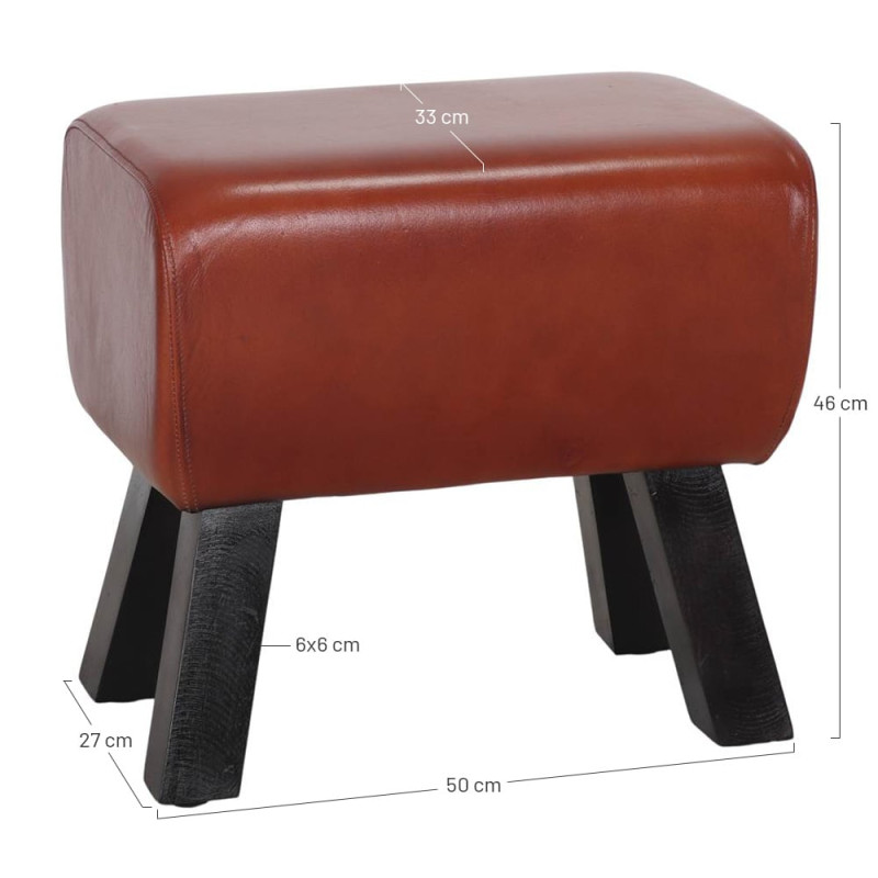 Tabouret bas en cuir de chèvre marron 50x33x46 cm Ozieri  - 5