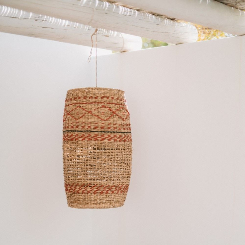 Abat-jour suspension naturel et rouge en fibre naturelle 39x39x61 cm Lumaro  - 2