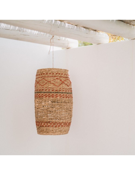 Abat-jour suspension naturel et rouge en fibre naturelle 39x39x61 cm Lumaro  - 2