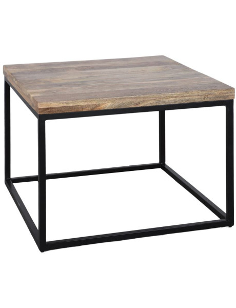 Table basse carrée bois tropical et métal noir 65x65x47 cm Rovaryn  - 1