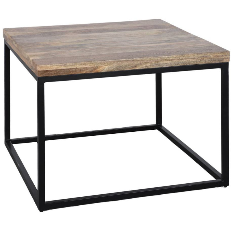 Table basse carrée bois tropical et métal noir 65x65x47 cm Rovaryn  - 1