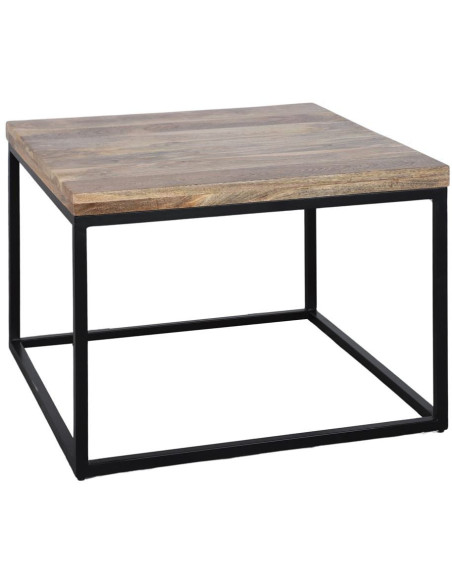 Table basse carrée bois tropical et métal noir 65x65x47 cm Rovaryn  - 1