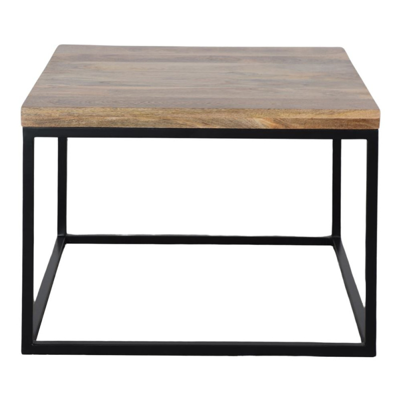 Table basse carrée bois tropical et métal noir 65x65x47 cm Rovaryn  - 2