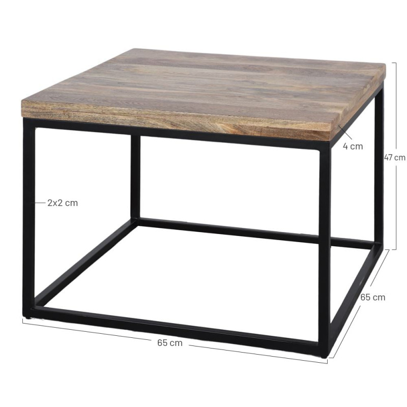 Table basse carrée bois tropical et métal noir 65x65x47 cm Rovaryn  - 5