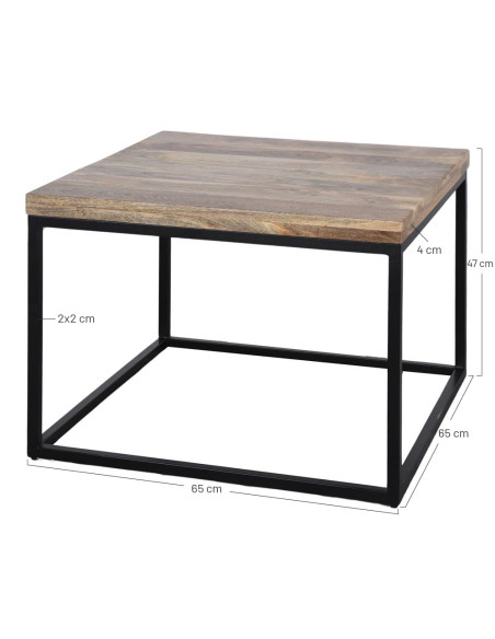 Table basse carrée bois tropical et métal noir 65x65x47 cm Rovaryn  - 5