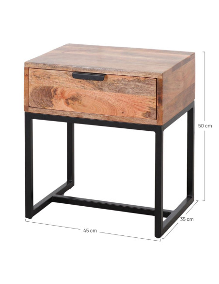 Table de chevet 1 tiroir bois de manguier métal noir 45x35x50 cm Oryndal  - 6