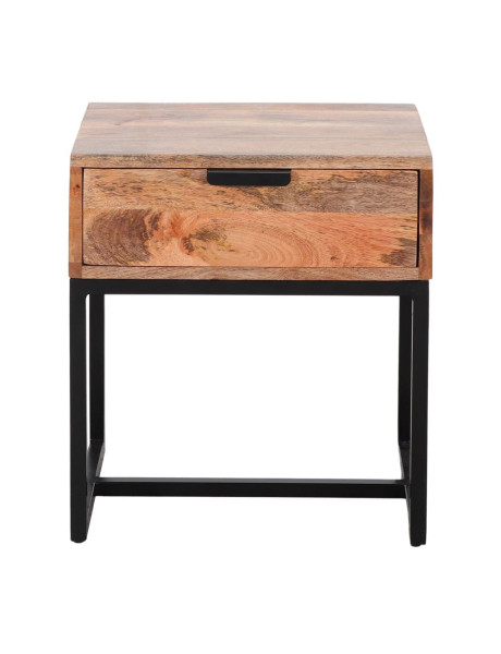 Table de chevet 1 tiroir bois de manguier métal noir 45x35x50 cm Oryndal  - 2