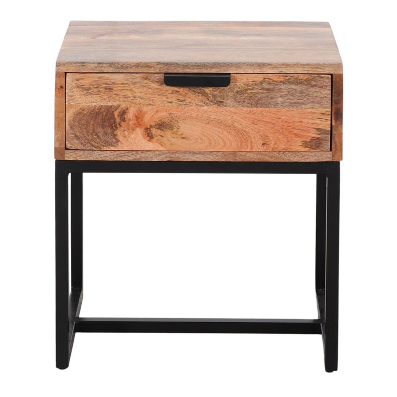 Table de chevet 1 tiroir bois de manguier métal noir 45x35x50 cm Oryndal  - 2