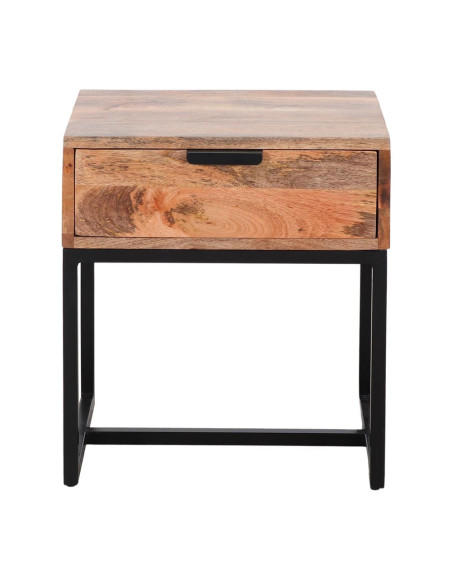 Table de chevet 1 tiroir bois de manguier métal noir 45x35x50 cm Oryndal  - 2