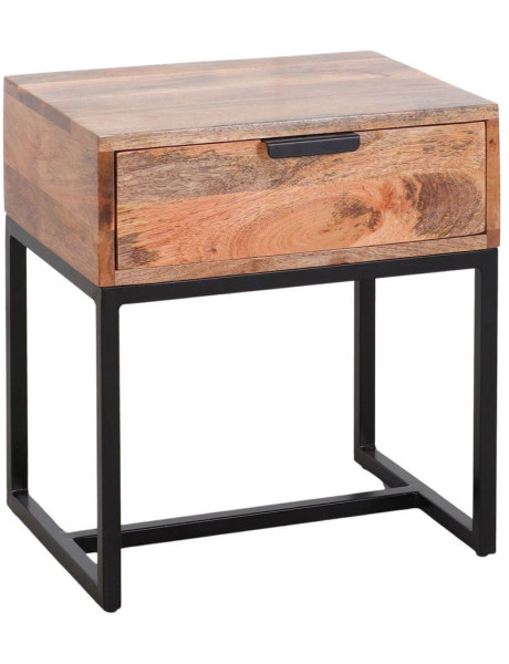 Table de chevet 1 tiroir bois de manguier métal noir 45x35x50 cm Oryndal  - 1